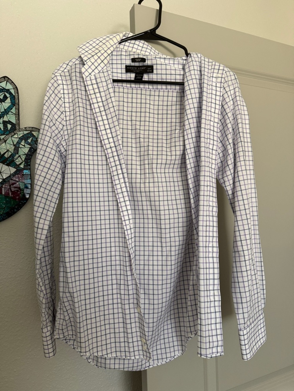 Pronto Uomo White Shirt with Blue Windowpane Check